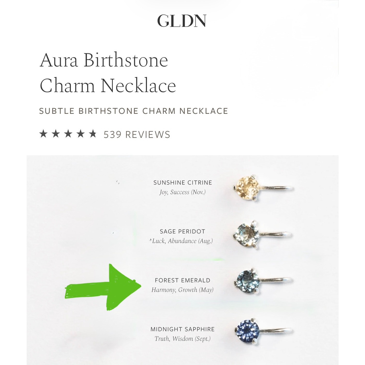 Gldn Aura May Birthstone Charm Pendant Sterling Silver Emerald Green — image 3 of 8